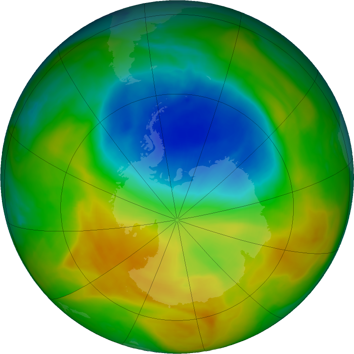 Antarctic ozone map for 01 November 2019